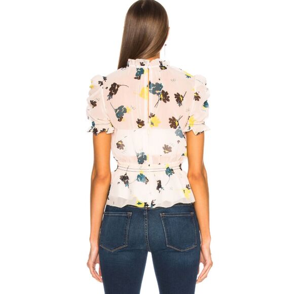 Self Portrait Women's SP18-040T Size 2 Pink Graphic Floral Print Blouse Top - Picture 2 of 10